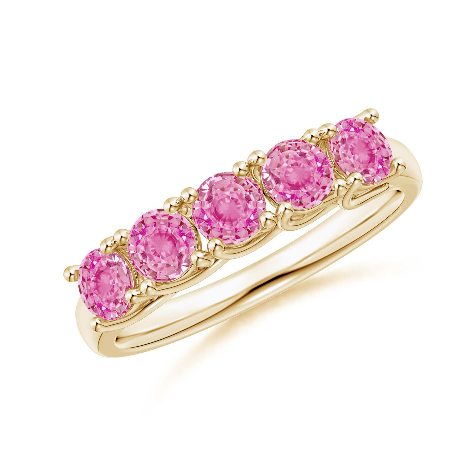 Angara 1.35 Carats Half Eternity Five Stone Pink Sapphire Wedding Ring in 14K Yellow Gold
