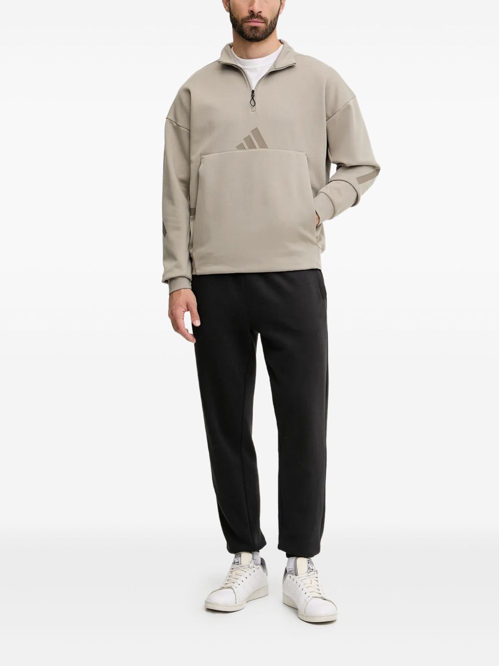 Kangaroo-pocket half-zip sweatshirt - Neutrals