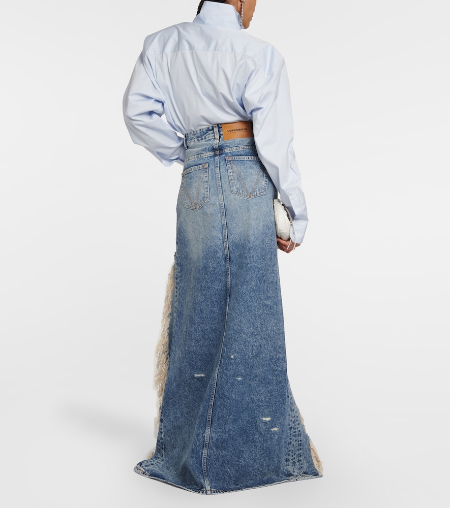 Vetements Distressed denim maxi skirt