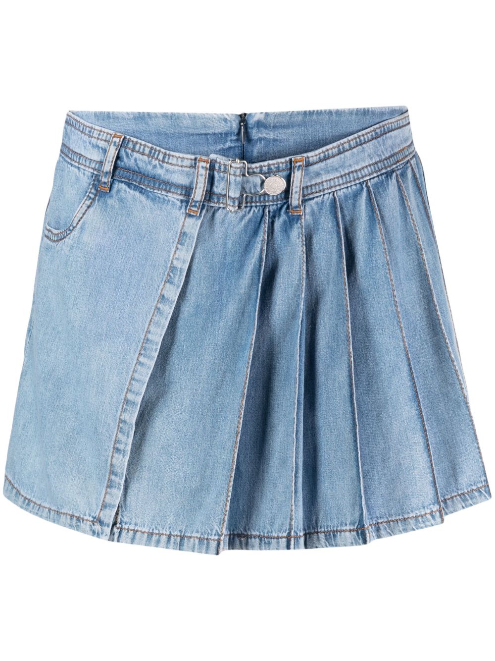 Pleated layered denim shorts - Blue