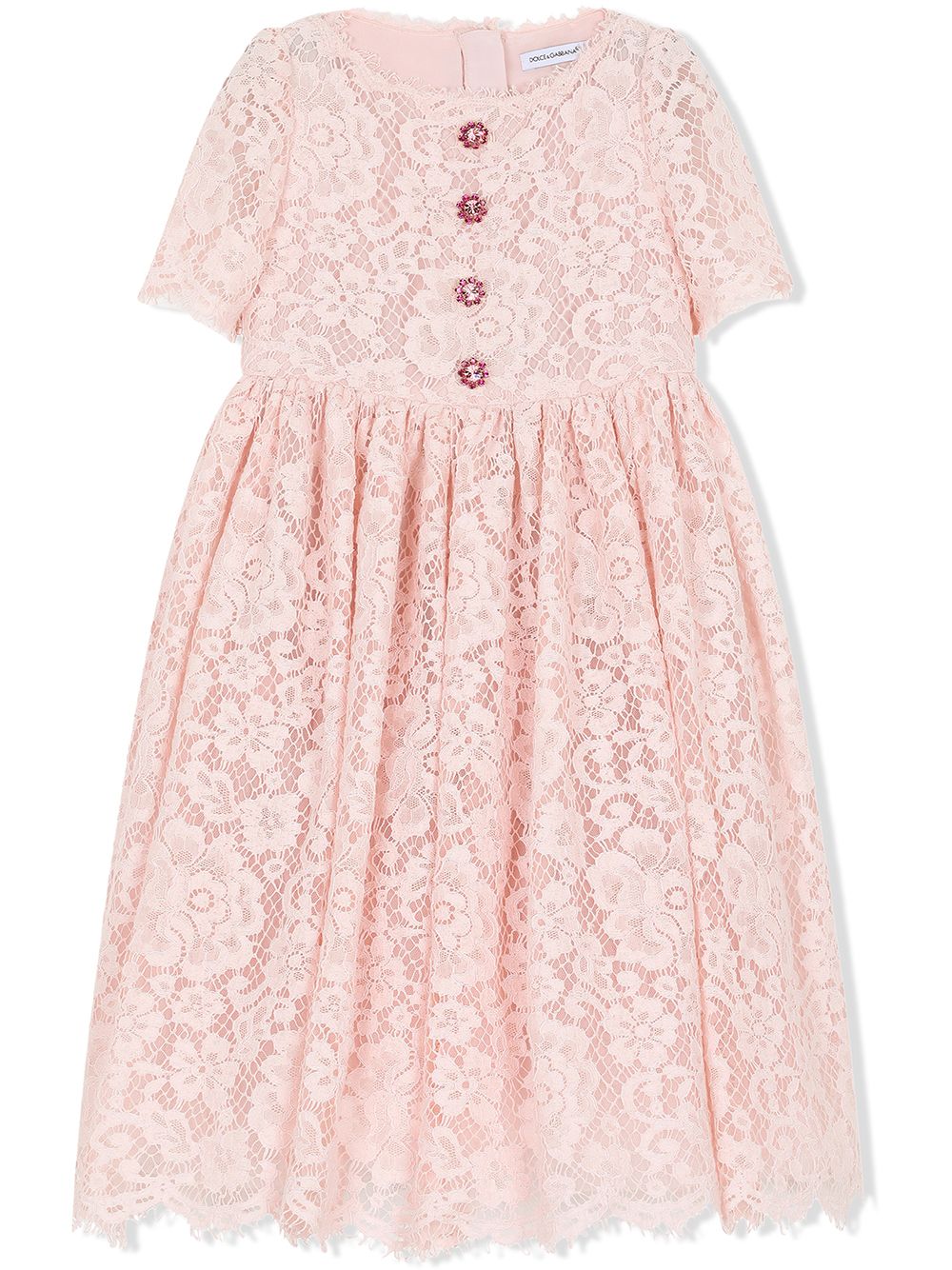 Cordonetto-lace long dress - Pink