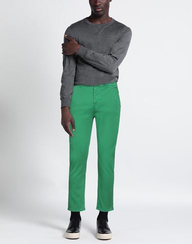 Man Pants Green Size 29 Cotton, Elastane