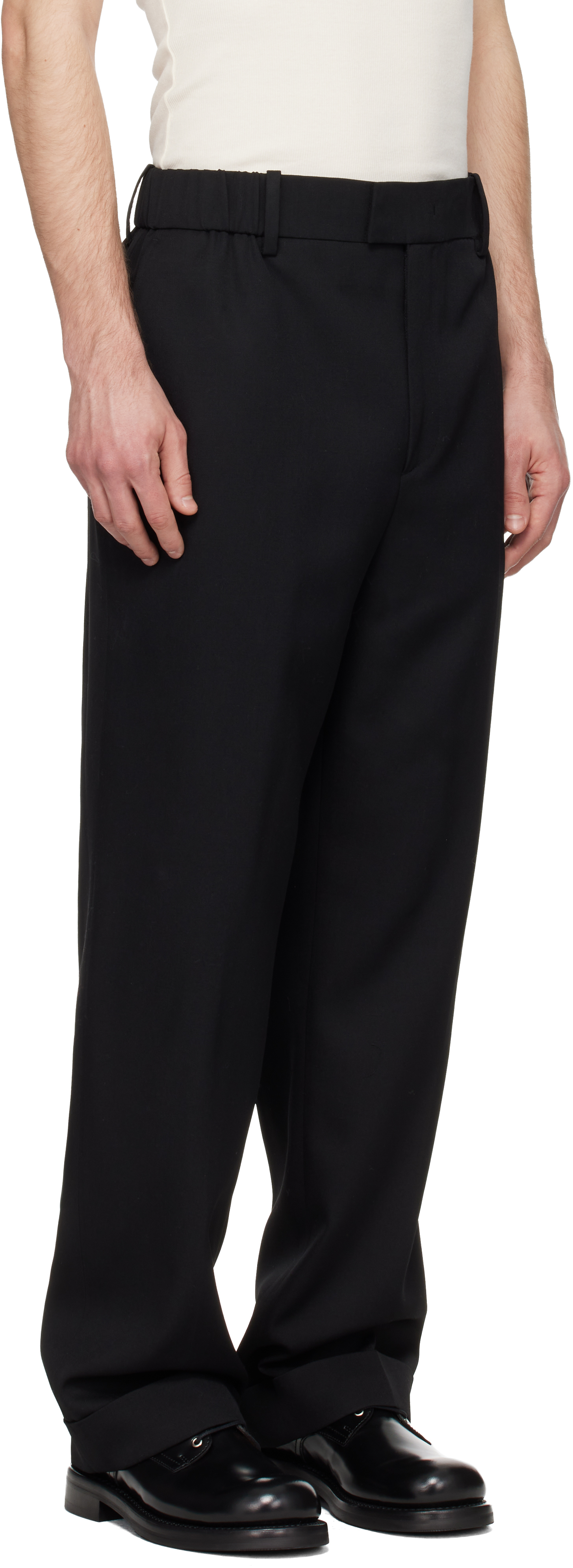 Black Turn-Up Wool Trousers