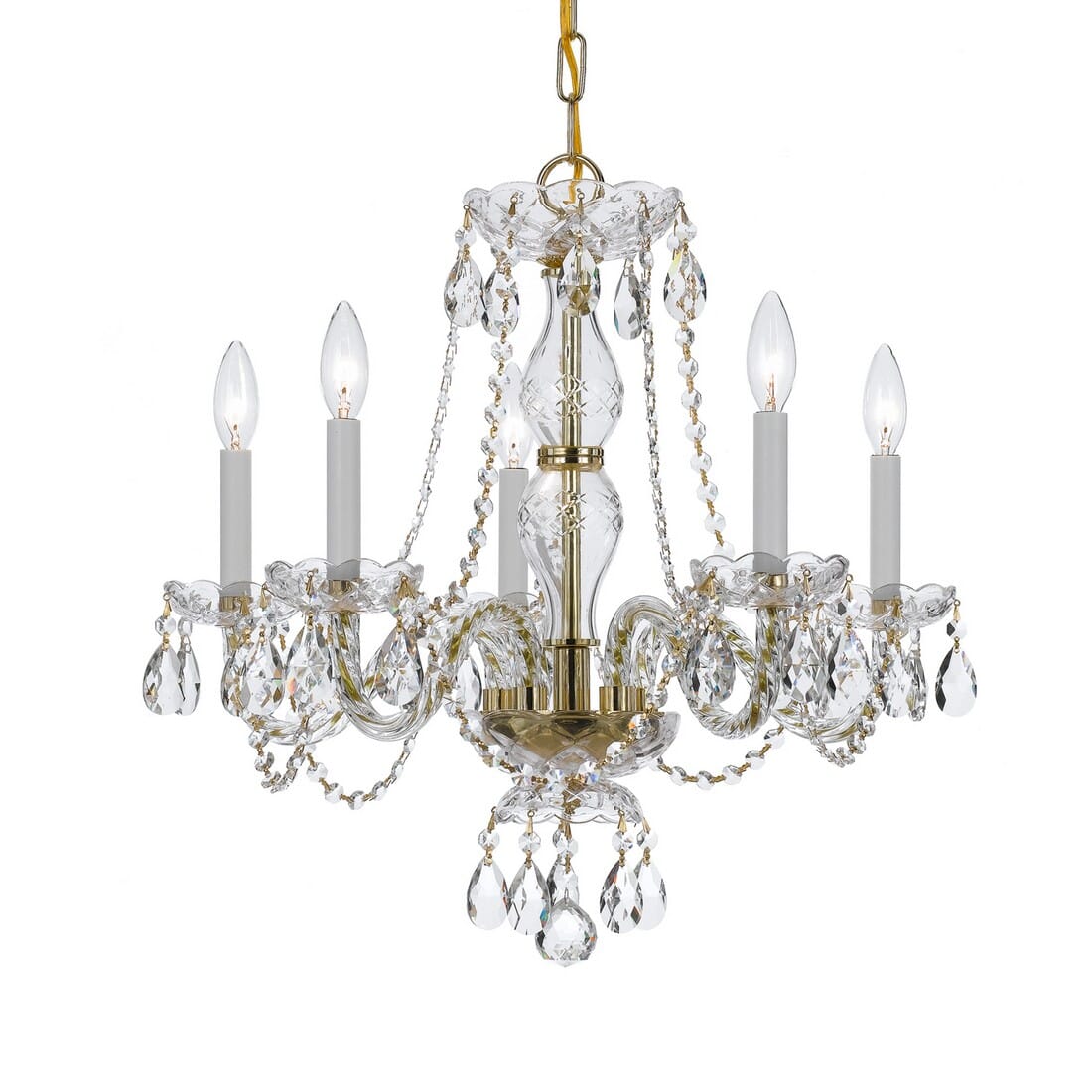 Traditional Crystal 5-Light 22" Chandelier in Polished Brass with Clear Hand Cut Crysta