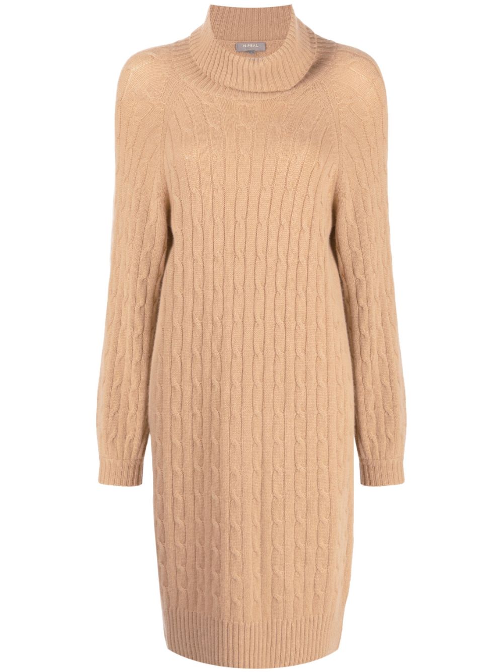 Cable-knit roll-neck dress - Neutrals