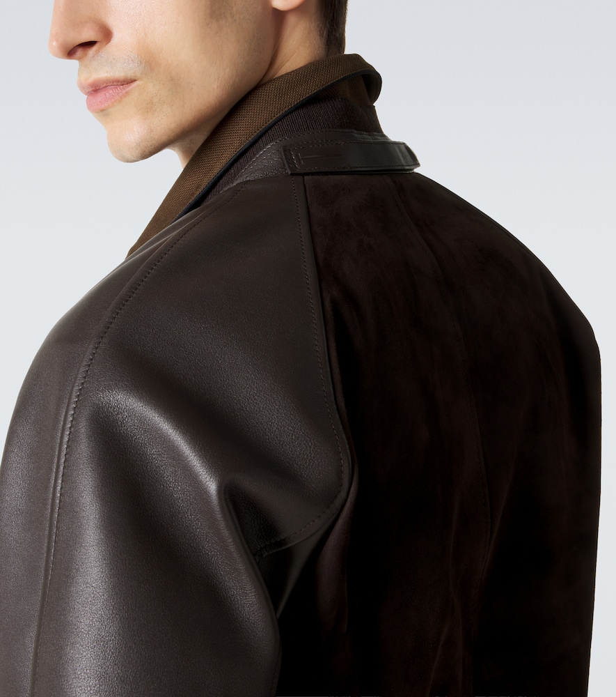 Leather and suede bomber jacket