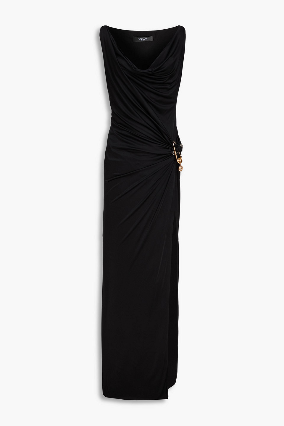 Wrap-effect embellished jersey gown - Black - IT 40