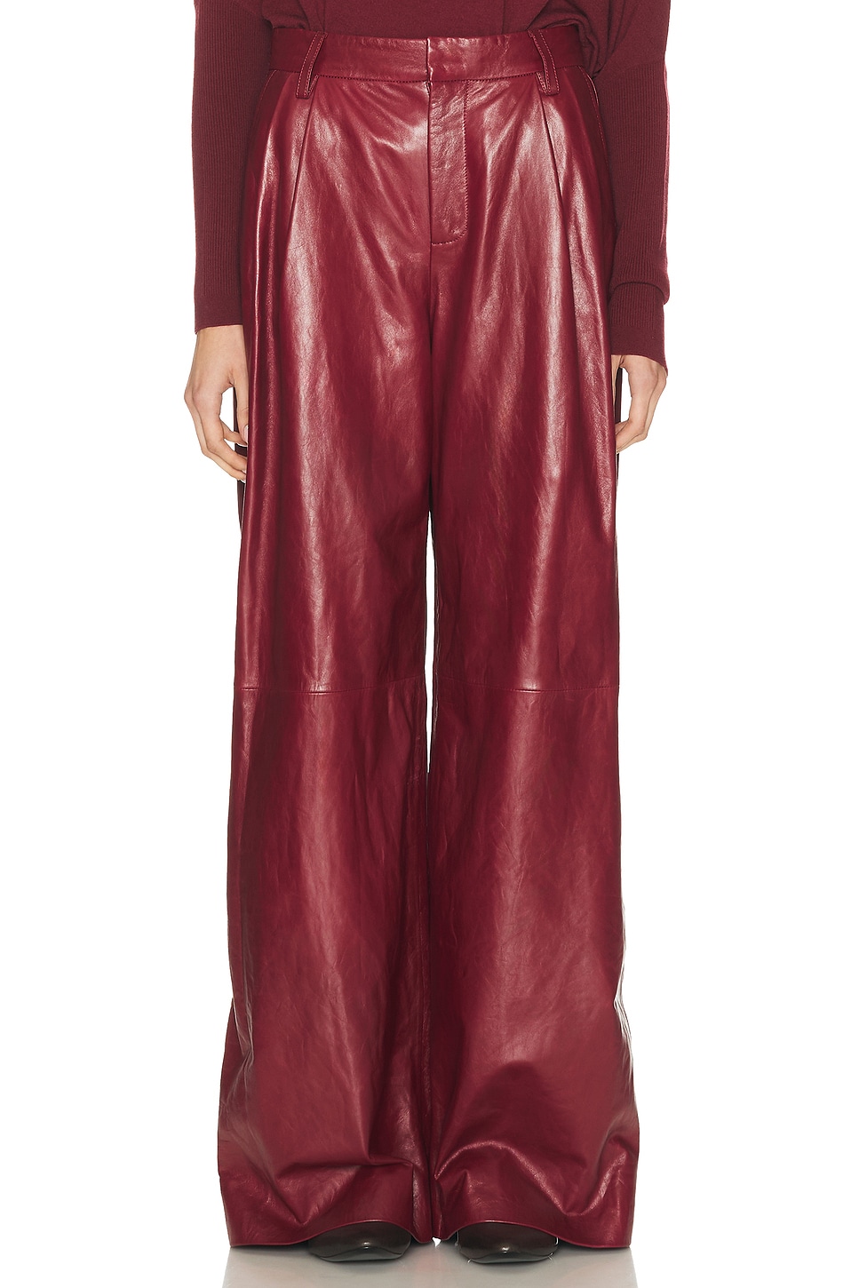 SIMKHAI Kobie Wide Leg Pant in Cranberry - Burgundy. 6 also