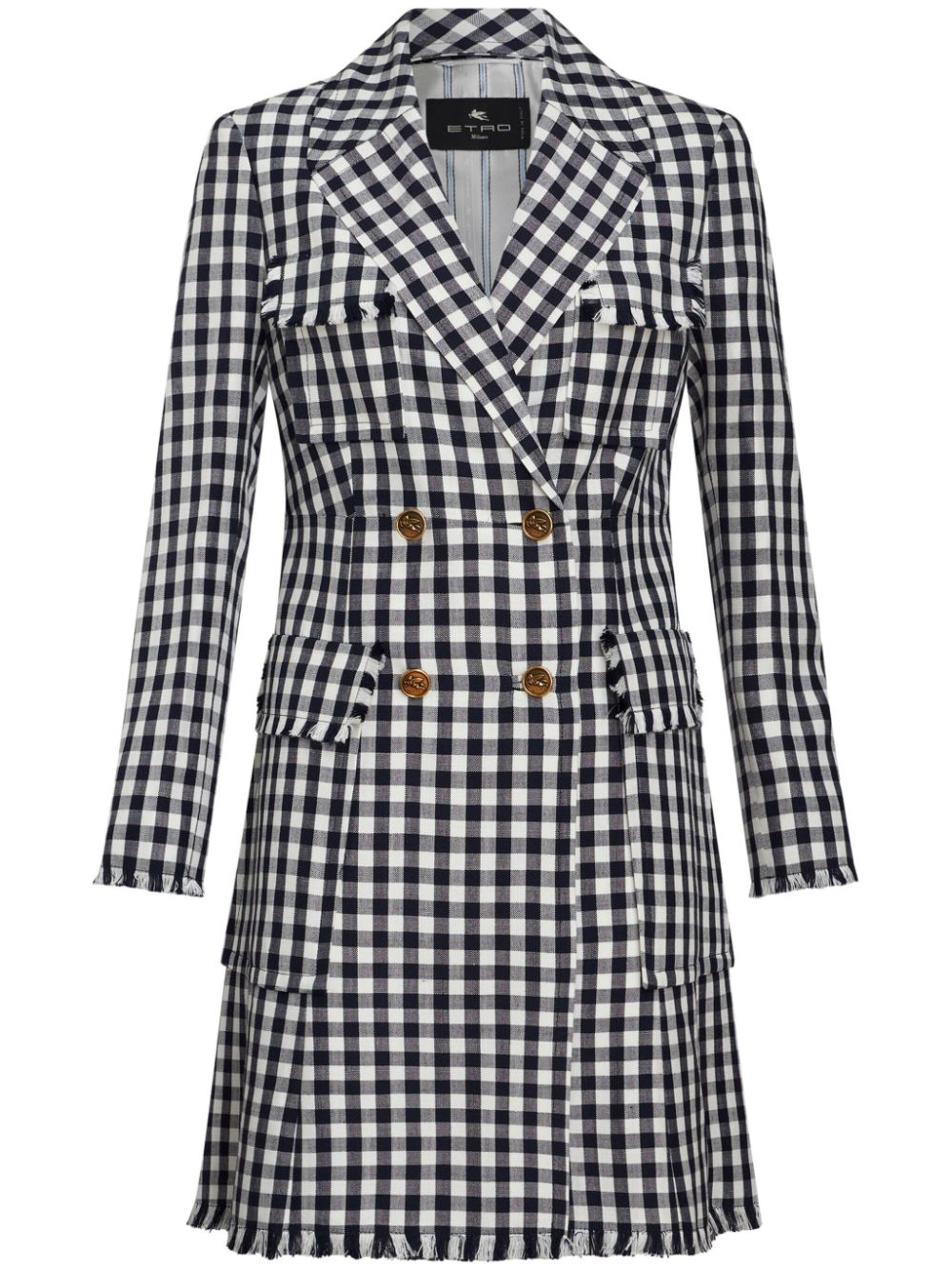 Gingham-print double-breasted coat - Blue