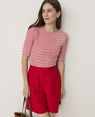Ann Taylor Gingham Smocked Ruffle Trimmed Top