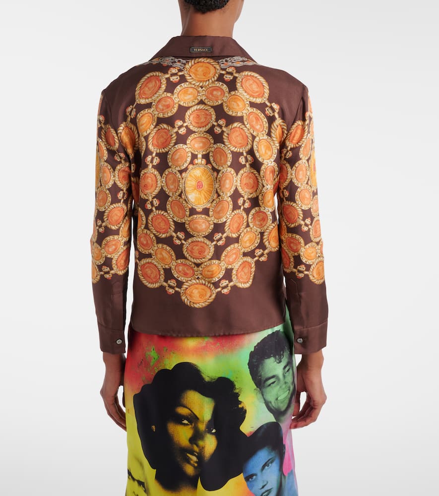 Printed cropped silk twill shirt