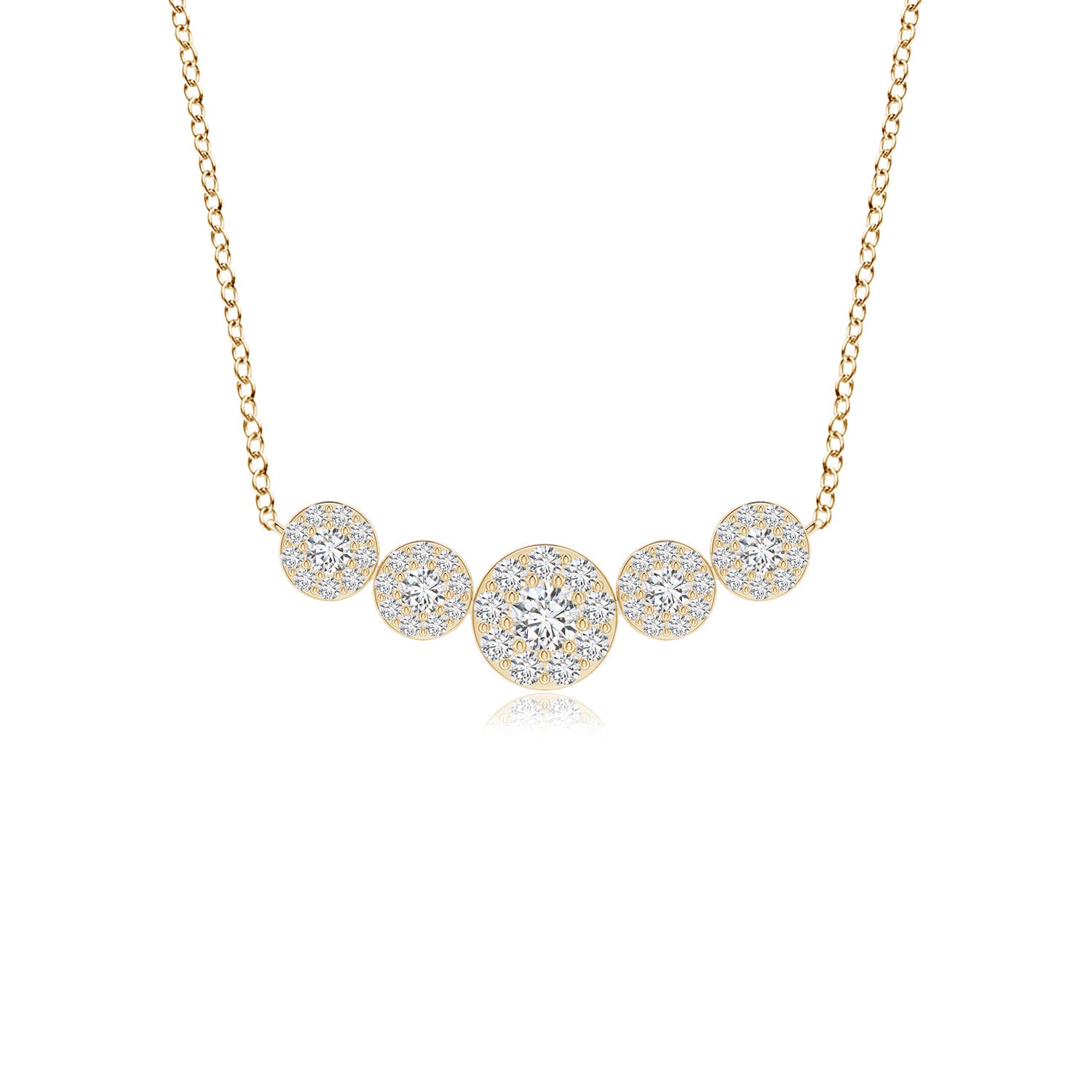 Angara 1.01 Carats Graduated Five Stone Diamond Halo Necklace in 14K Yellow Gold