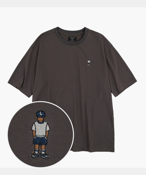 Letterboy Embroidery Short Sleeve T-Shirt Charcoal