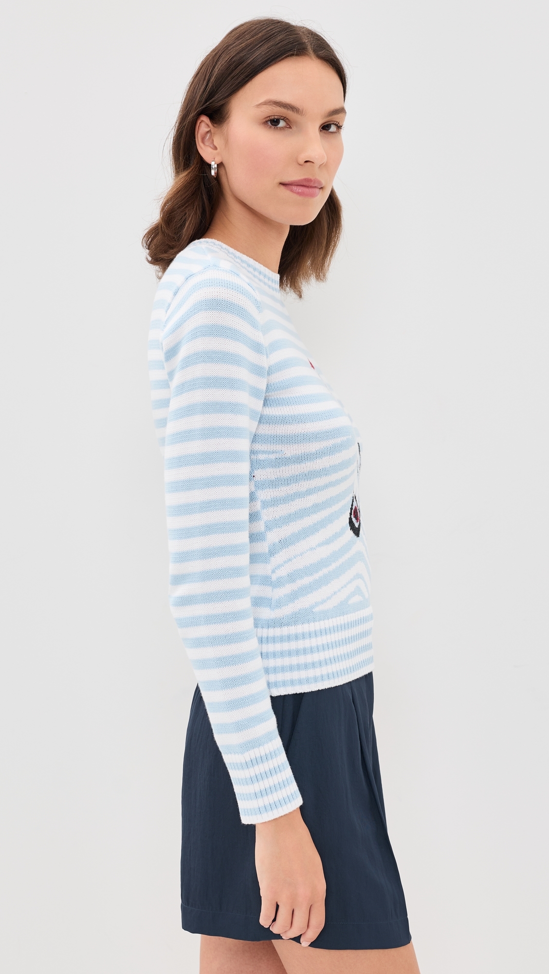 Cotton Sailboat Striped Sweater Light Blue White Stripe