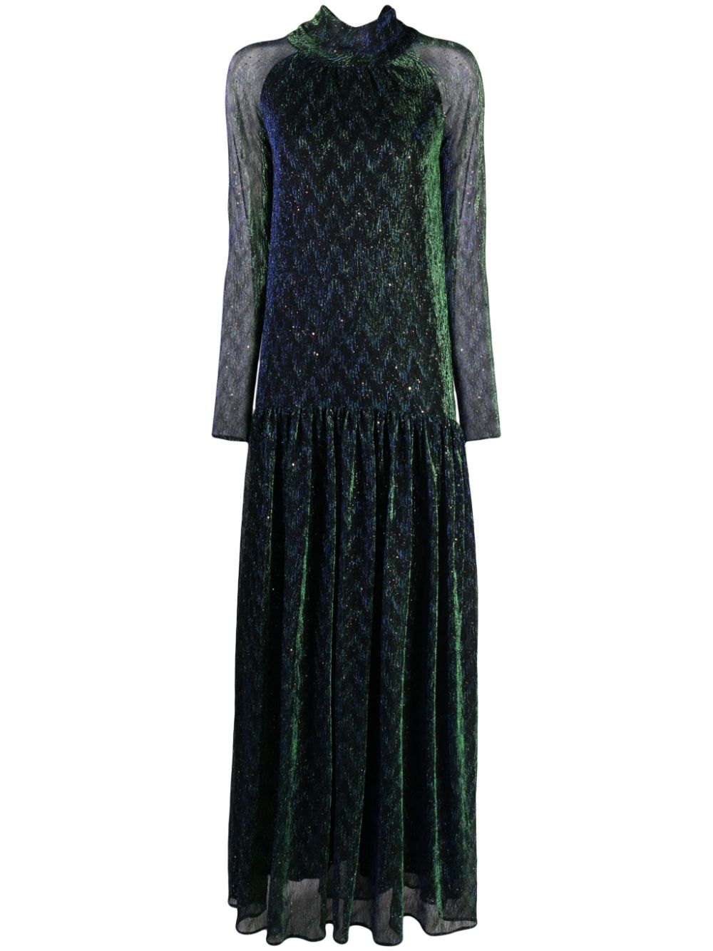 High-neck lurex gown - Green