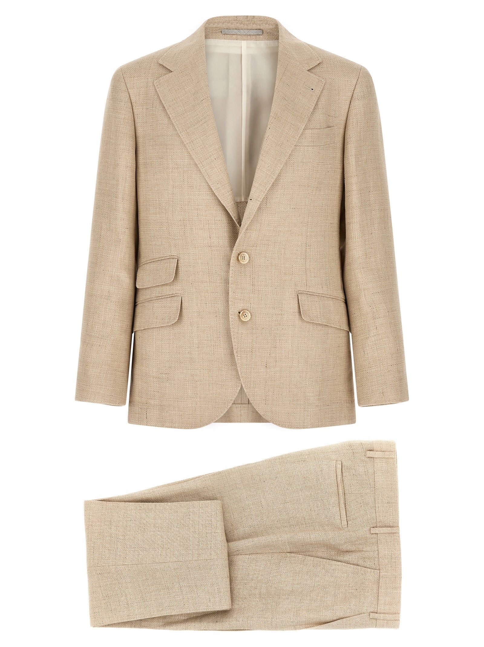 Silk-Blend Hopsack Suit — Beige