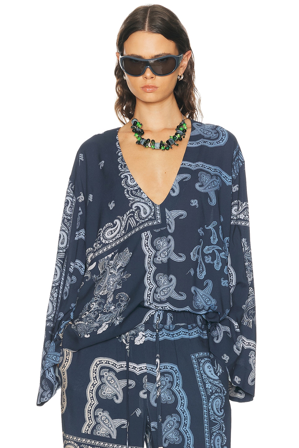 THE ATTICO Paisley Blouse in Degrade Blue - Blue. 42 also , 38