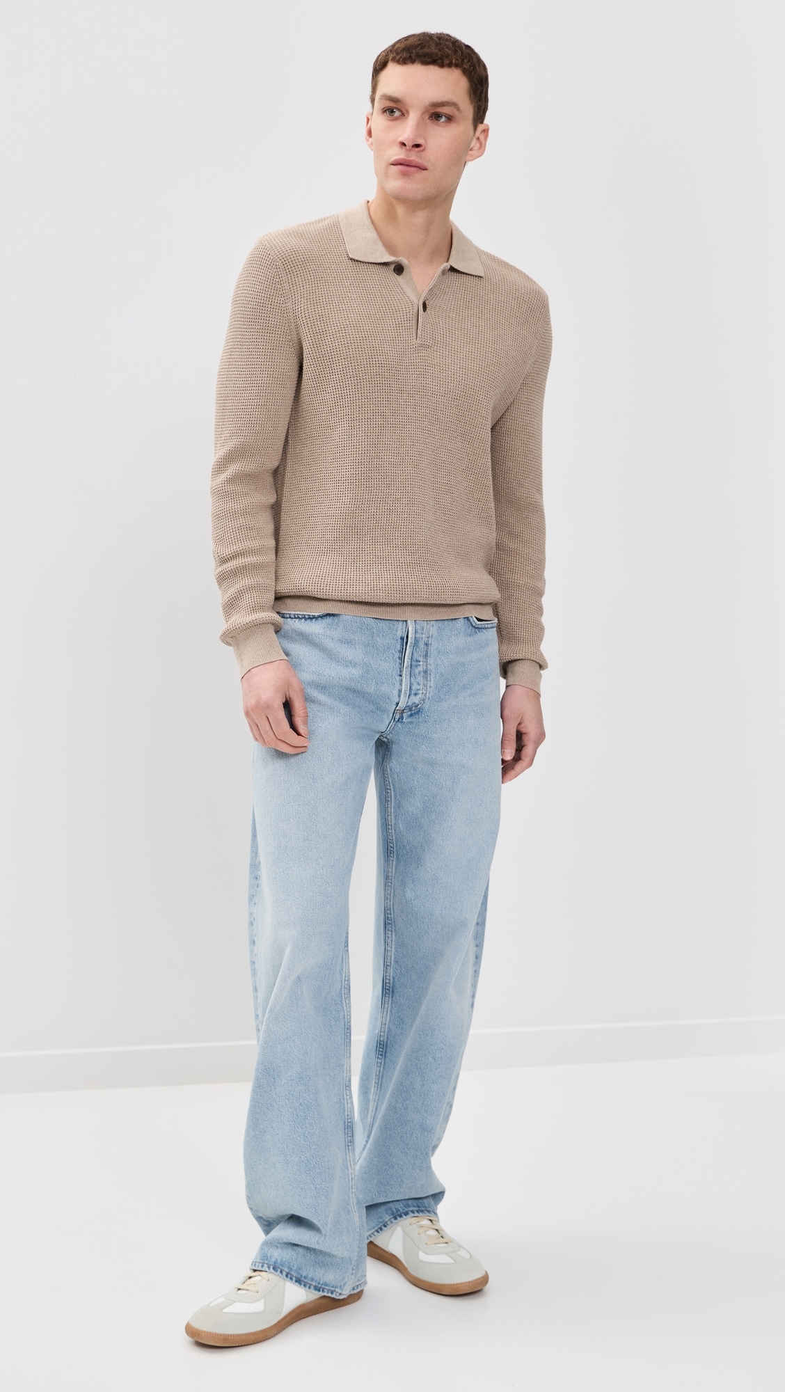 Long Sleeve Sunwashed Sweater Polo Natural