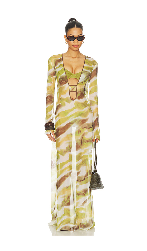 Zuleyha Kuru Lyris Dress in Green,Brown. 38. Also