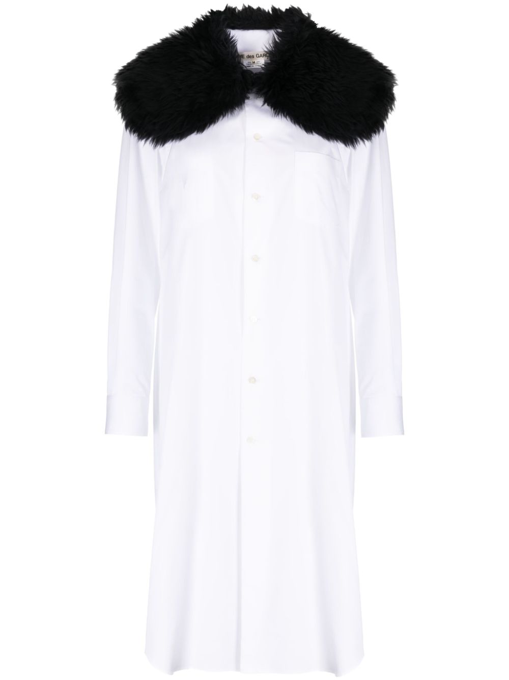 Fur-collar midi shirtdress - White
