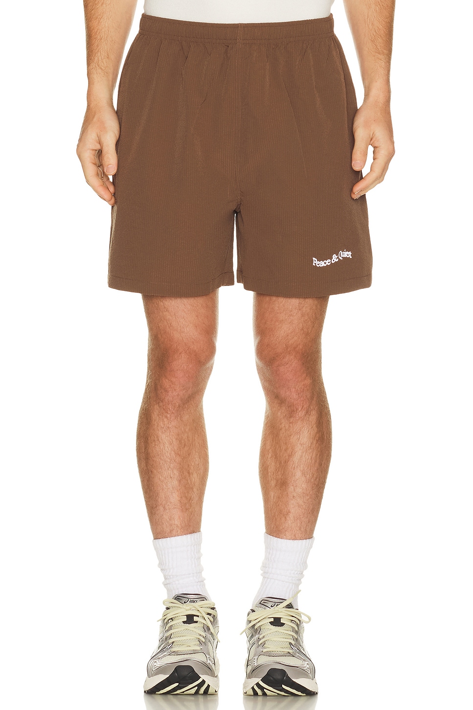 Museum of Peace and Quiet Wordmark Seersucker Shorts in Brown - Brown. M also in L