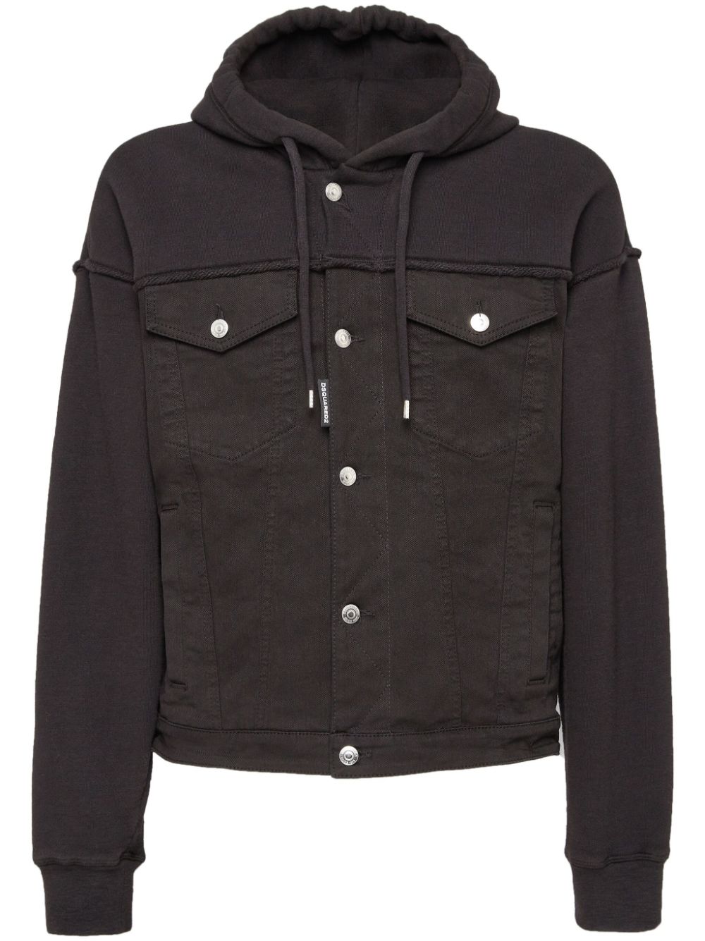 Ayered-hood denim jacket - Black