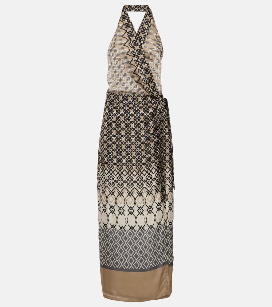 Printed halterneck silk maxi dress