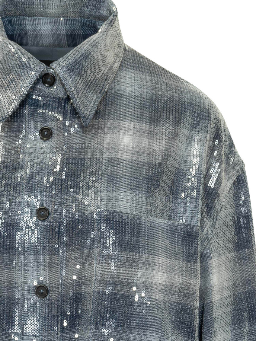 Overshirt with check pattern and sequins - L