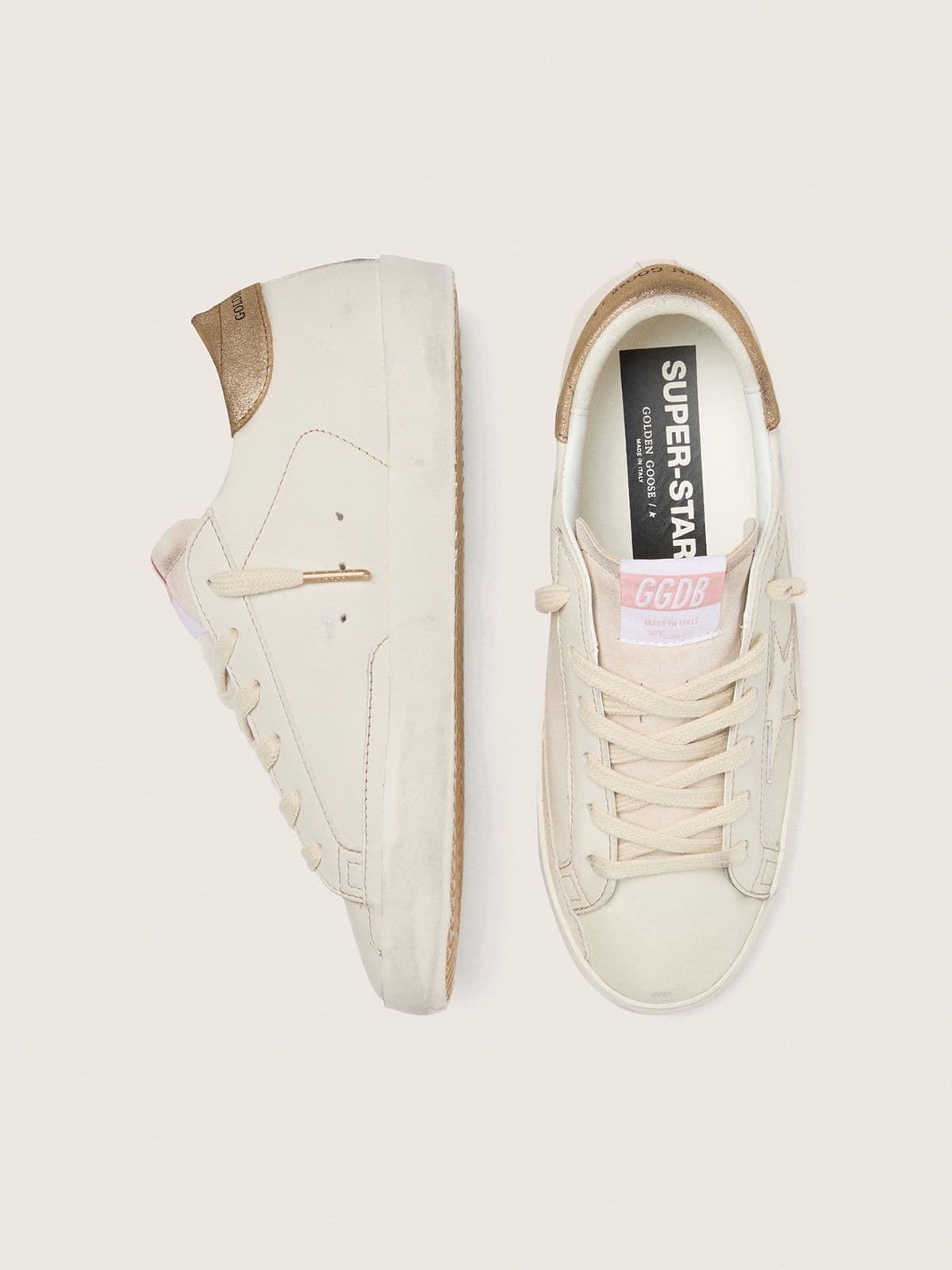 Golden Goose - Women’s Super-star In Worn White Leather With Tone-on-tone Star, Woman