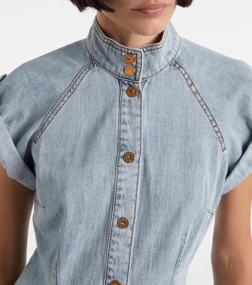 Tie-neck denim shirt