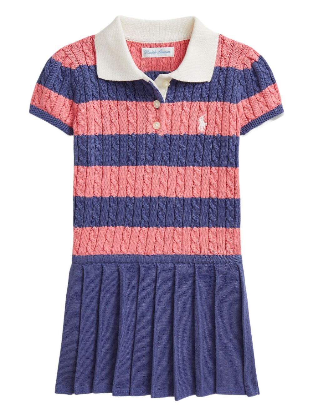 Striped cable-knit polo dress - Purple