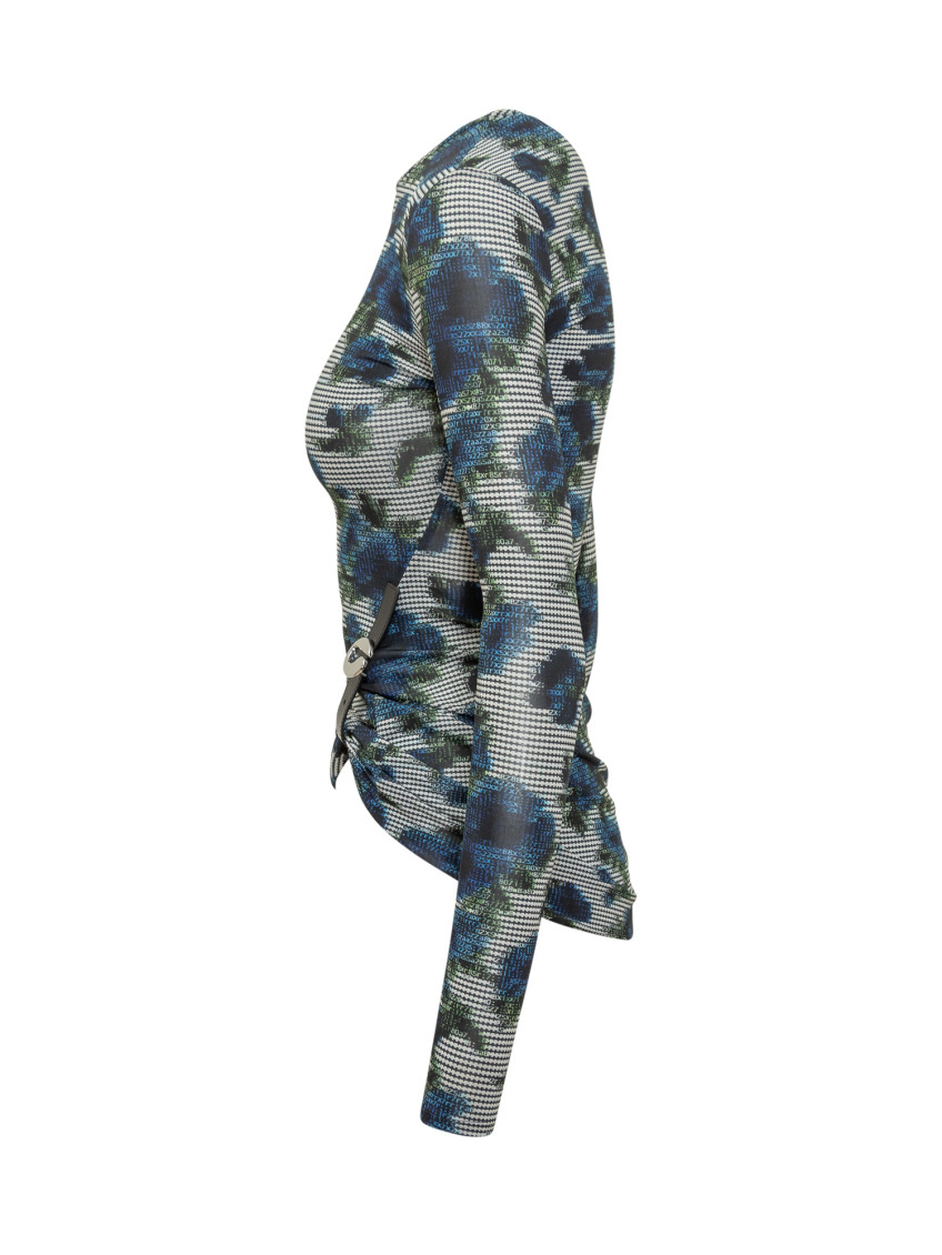 Blue Printed Crew Neck Top