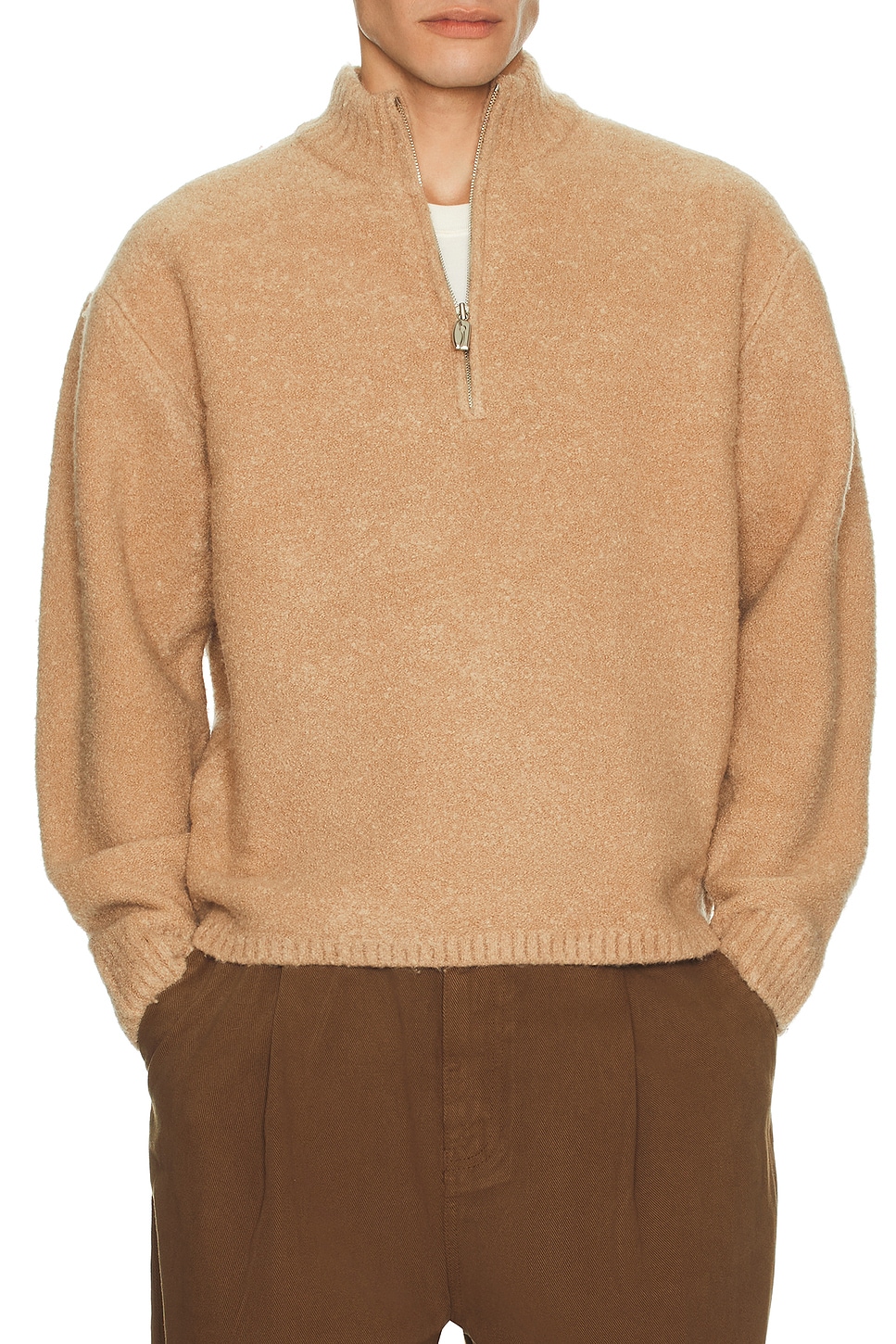 Le17Septembre Boucle Half Zip Pullover in Beige. 52. Also