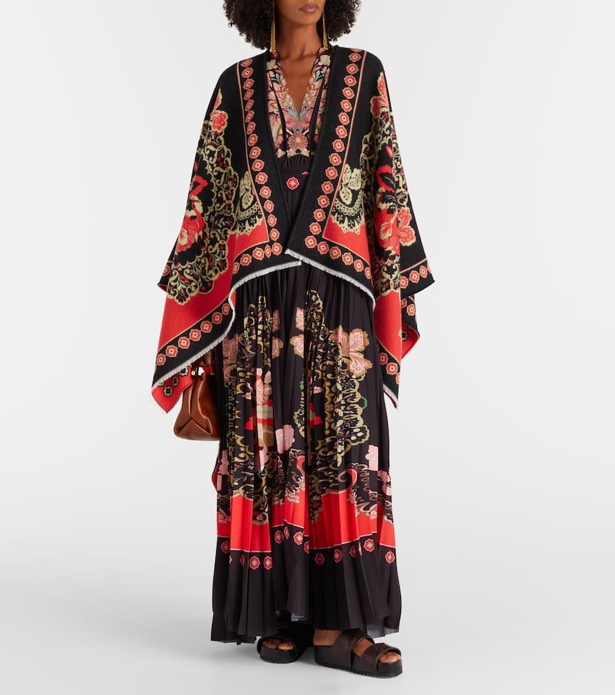 Soul printed wool and silk poncho