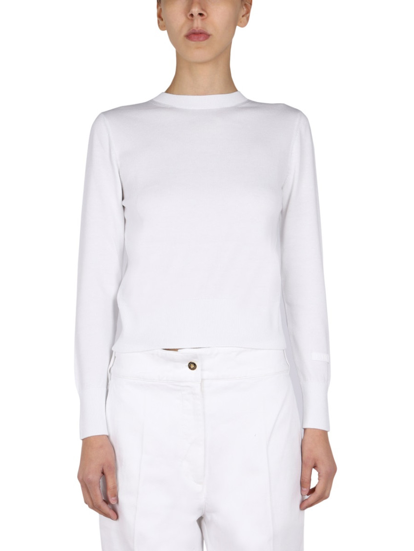 White Solid Crew Neck Sweater
