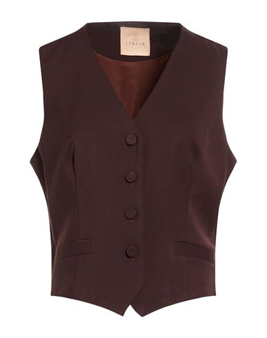 H2o Italia Woman Tailored Vest Chocolate brown Size 8 Polyester, Viscose, Elastane