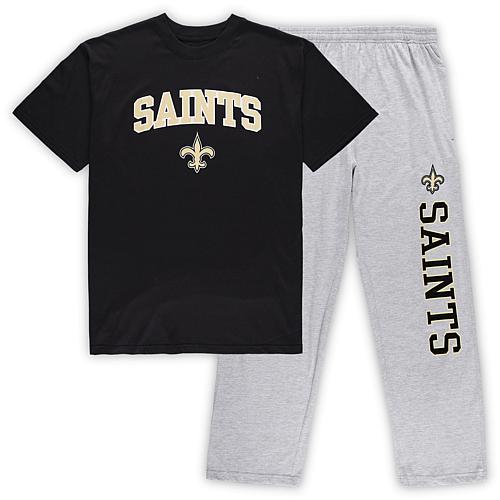 Men's Black/Heathered Gray New Orleans Saints Big & Tall T-Shirt & Pants Sleep Set
