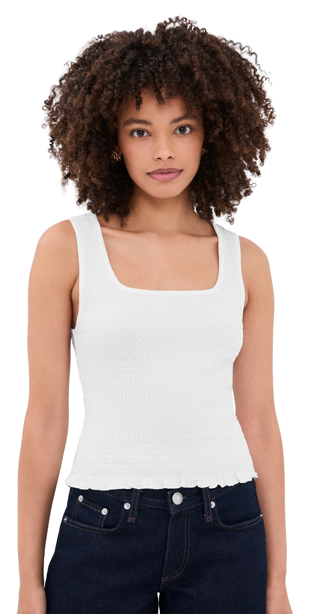 Scoop Neck Smocked Tank White