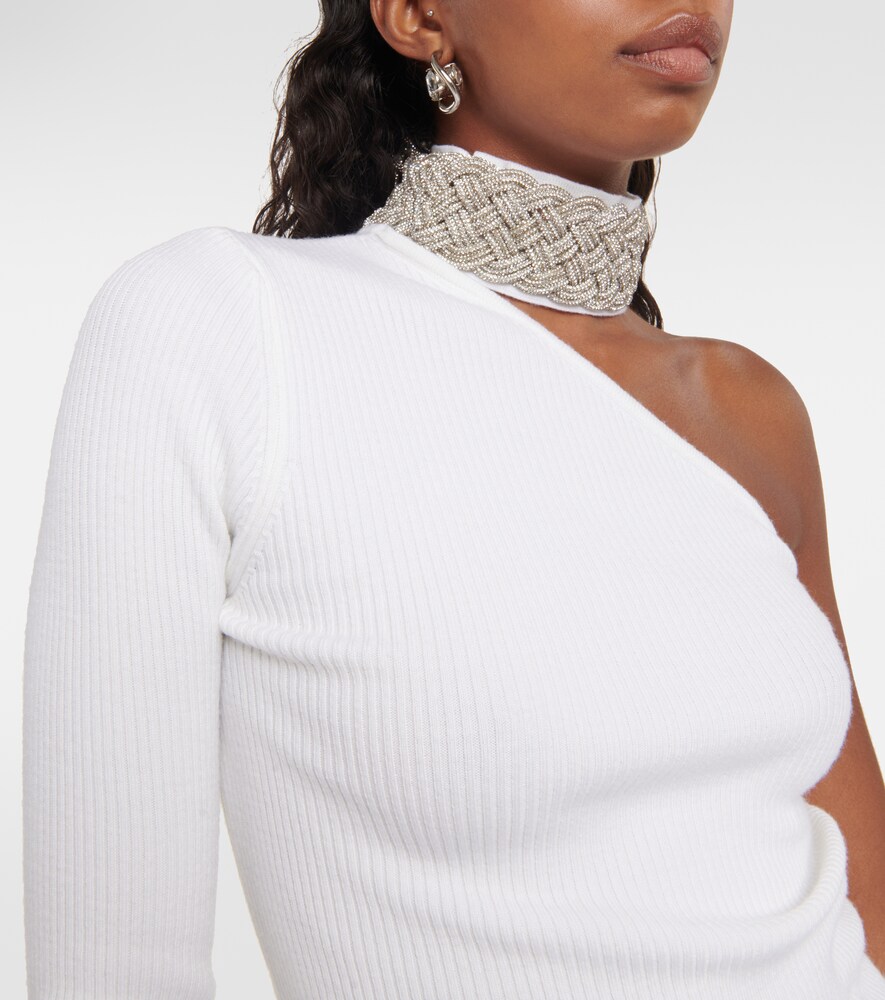 Crystal-embellished wool-blend top