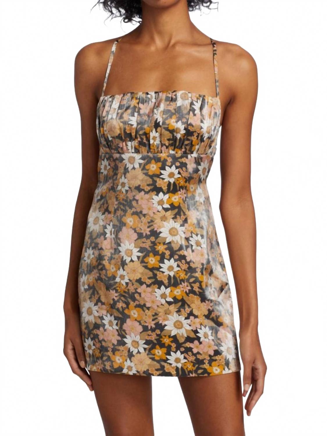 Paloma Floral Ruched Mini Dress In Yellow Black