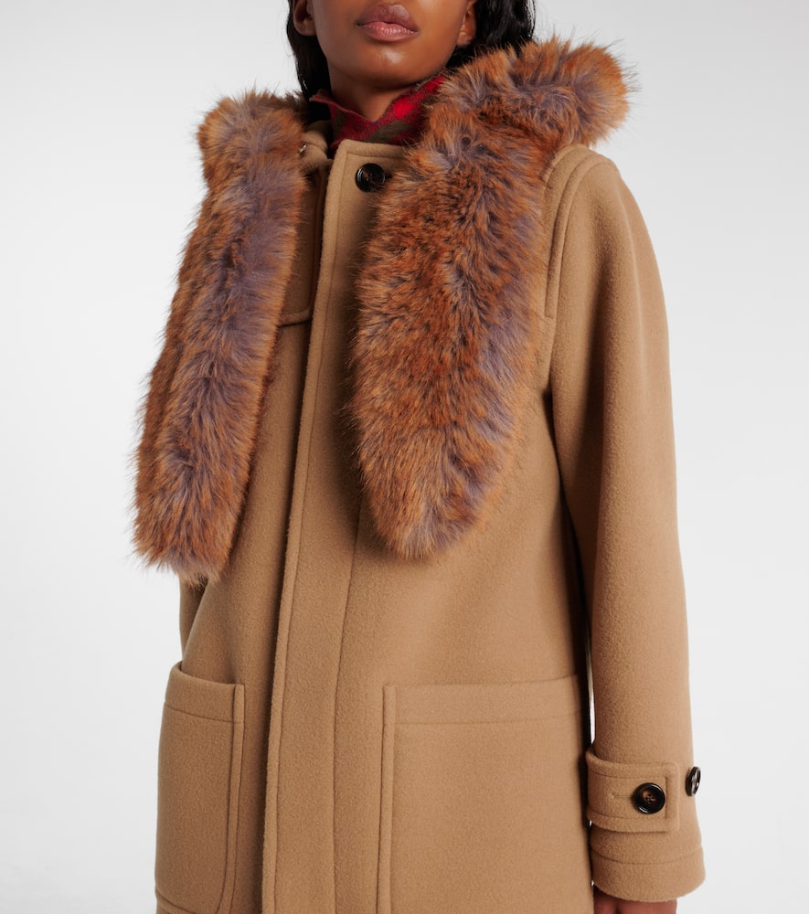 Faux fur-trimmed wool coat