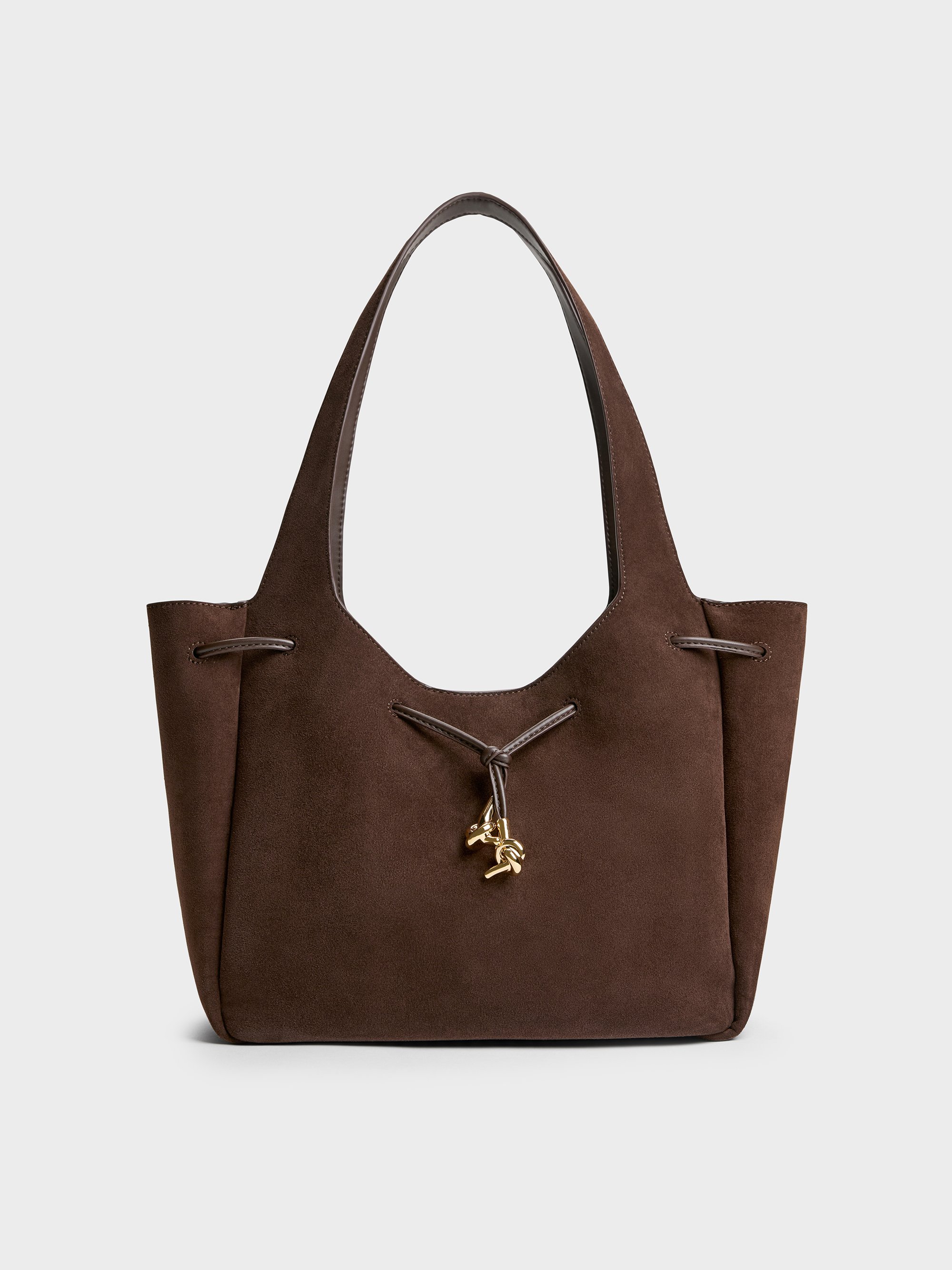 Mila Recycled Suede Metallic-Knot Drawstring Tote Bag