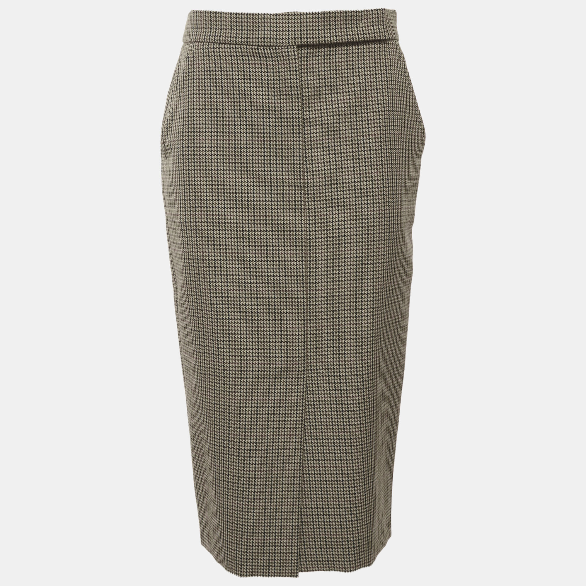 Max Mara Sfilata Beige Houndstooth Wool Midi Skirt