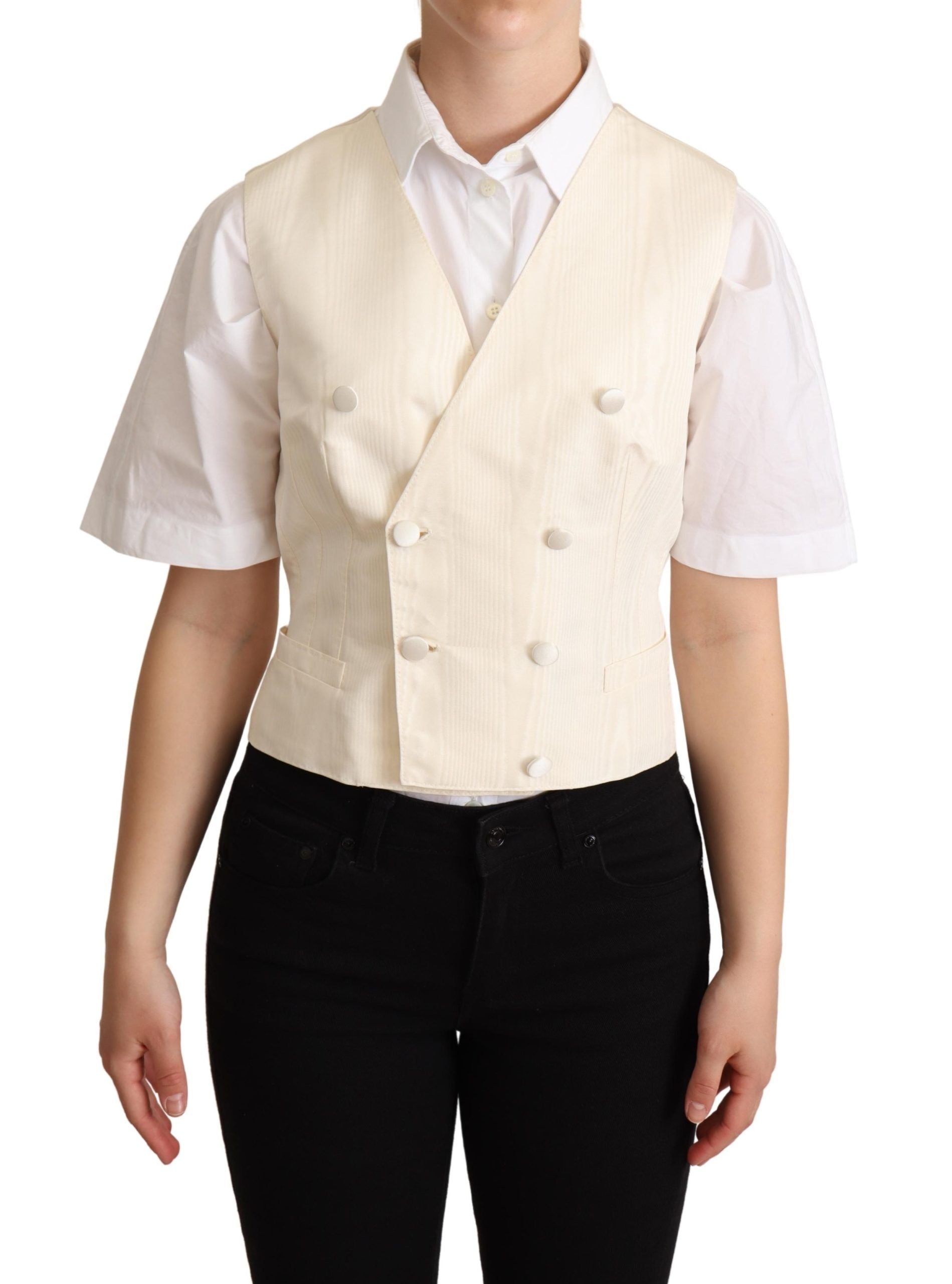 Silk Double-Breasted Vest — Beige