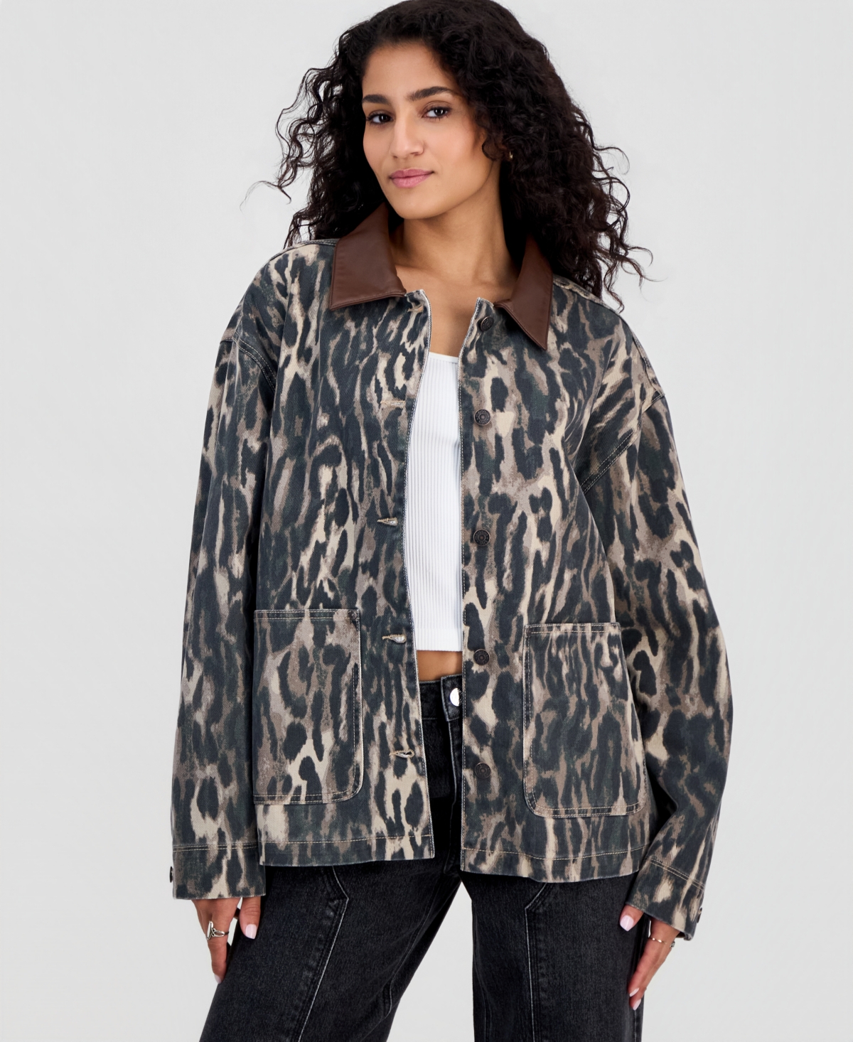 Juniors' Twill Barn Jacket - Leopard