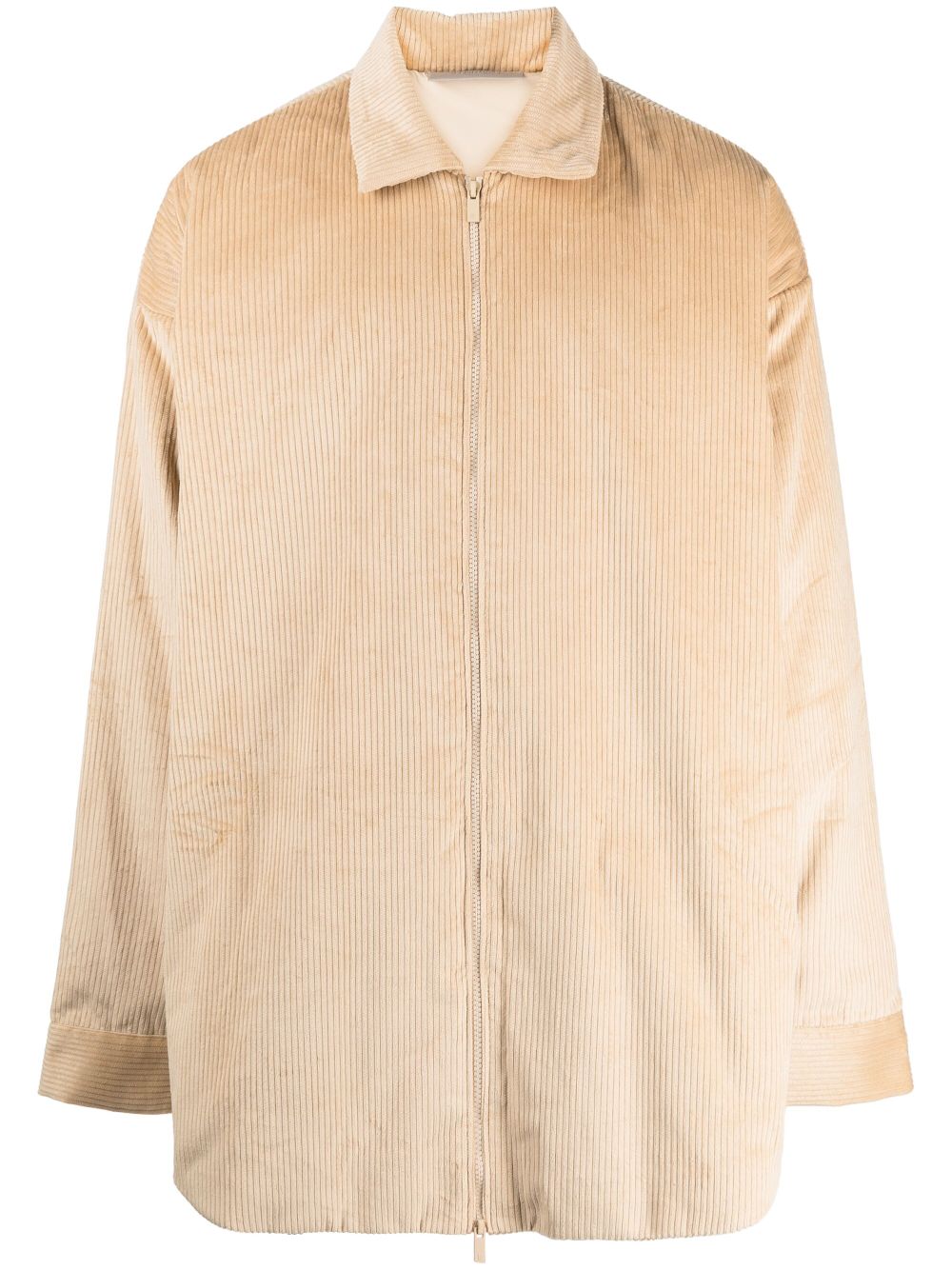 Corduroy zip-up shirt jacket - Brown