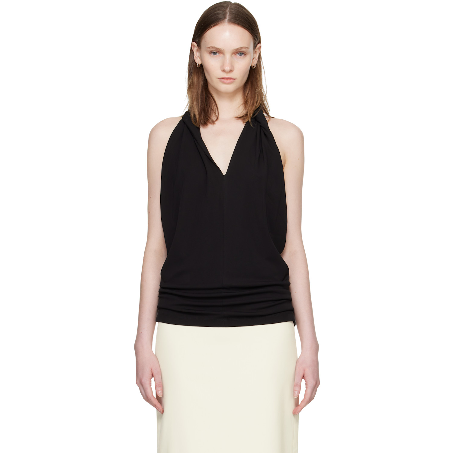Black Twisted Jersey Halter Top