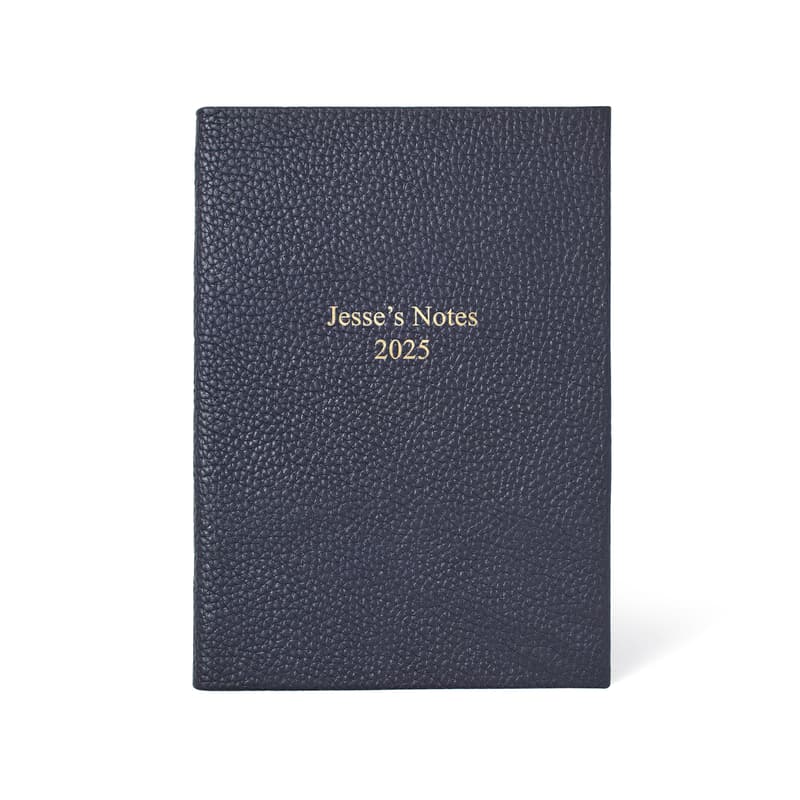 A5 Leather Bound Notebook in Navy Pebble