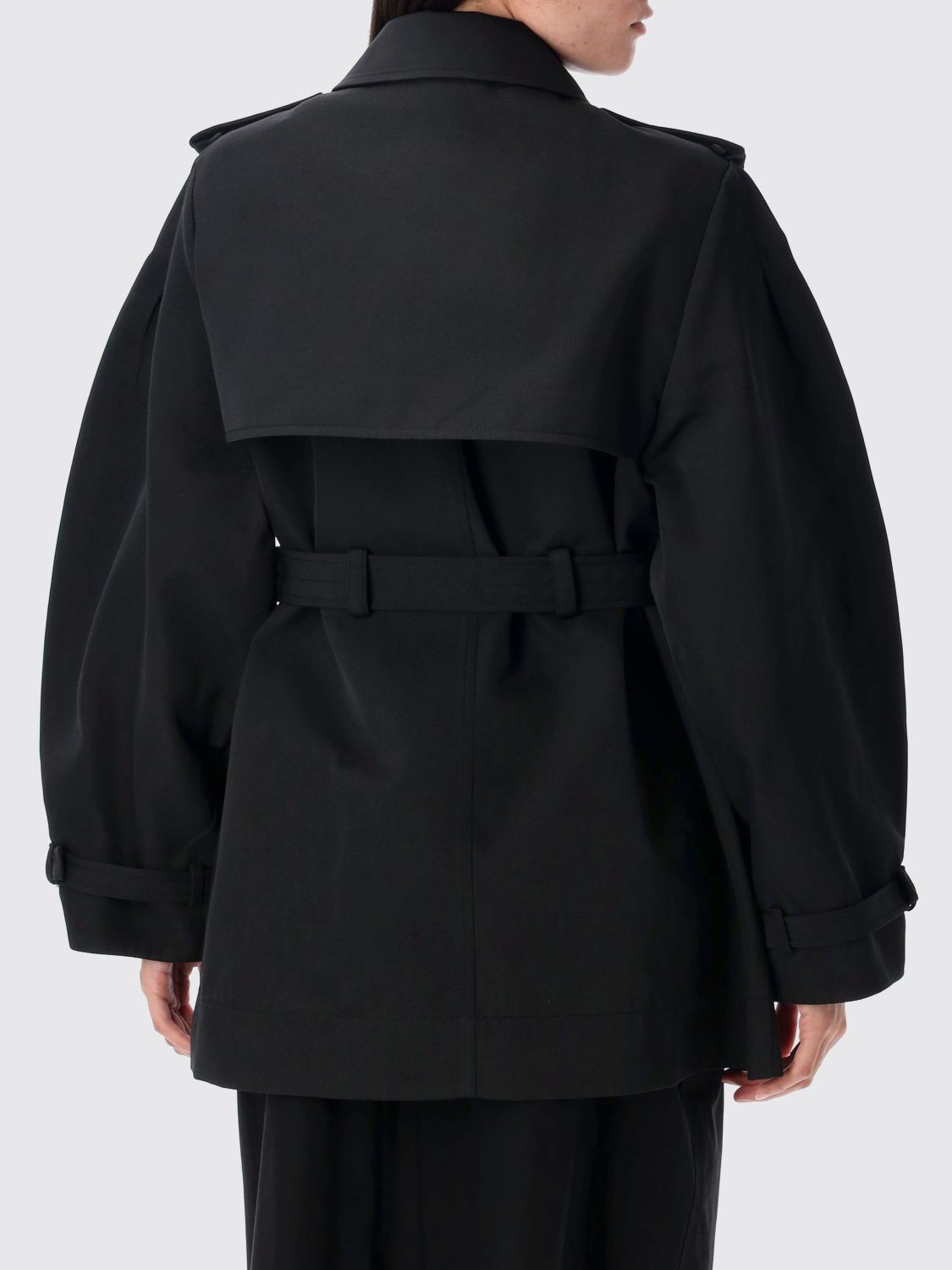 GANNI balloon-sleeve trench coat - Black