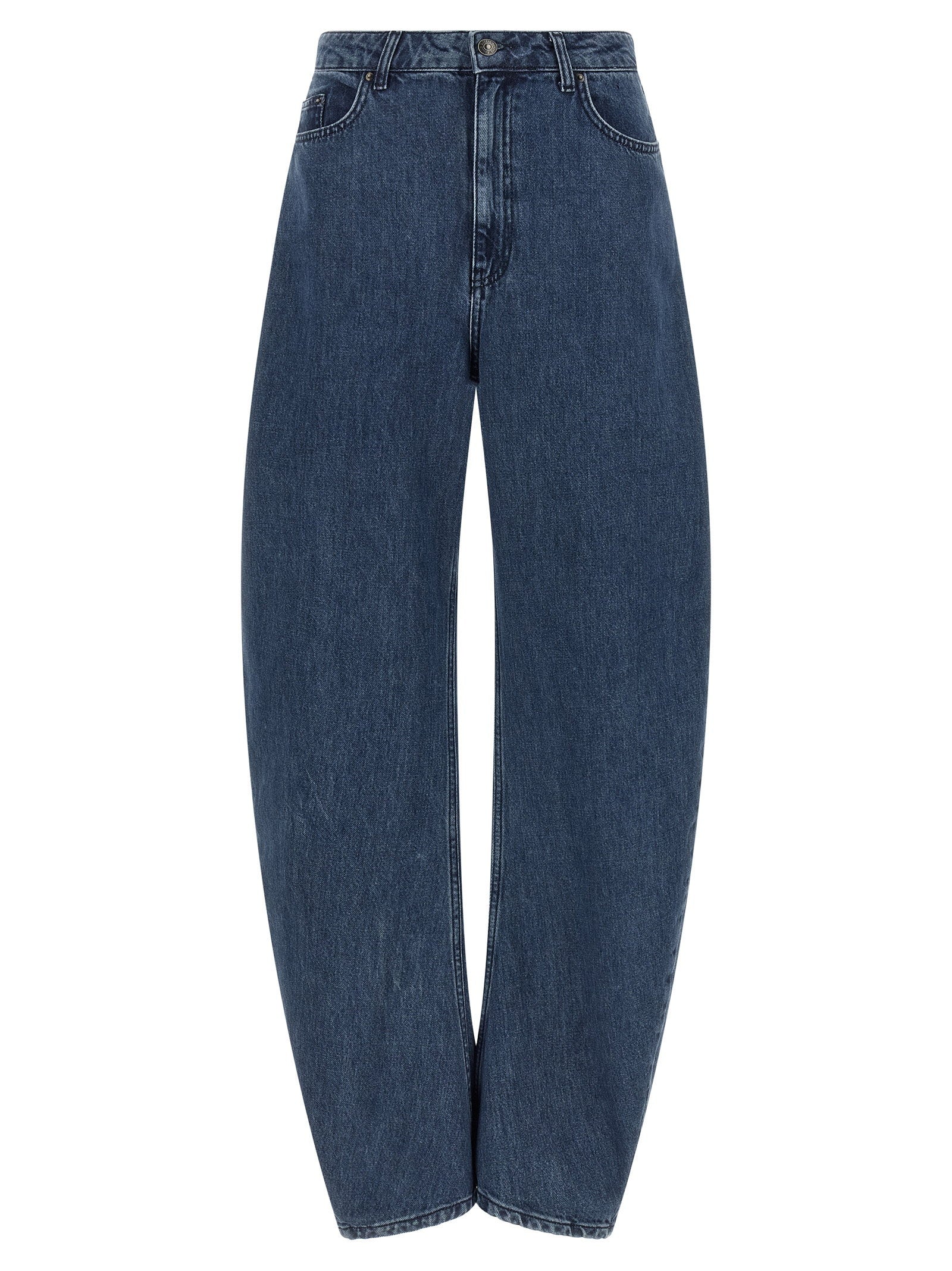 Draped Barrel Leg Jeans — Blue